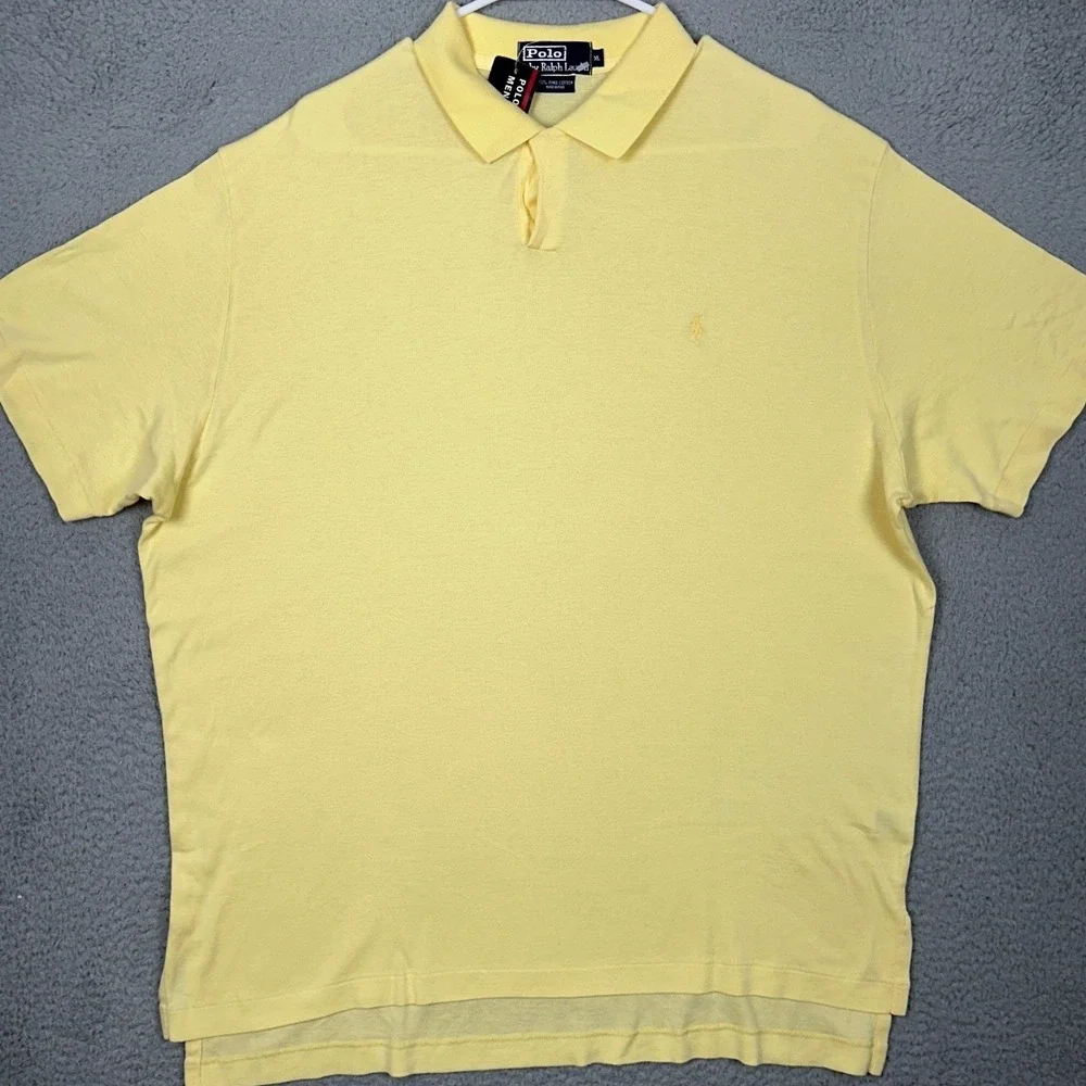 NEW Vintage Polo Ralph Lauren Polo Shirt Mens XL Yellow 100% Pima Cotton Rugby